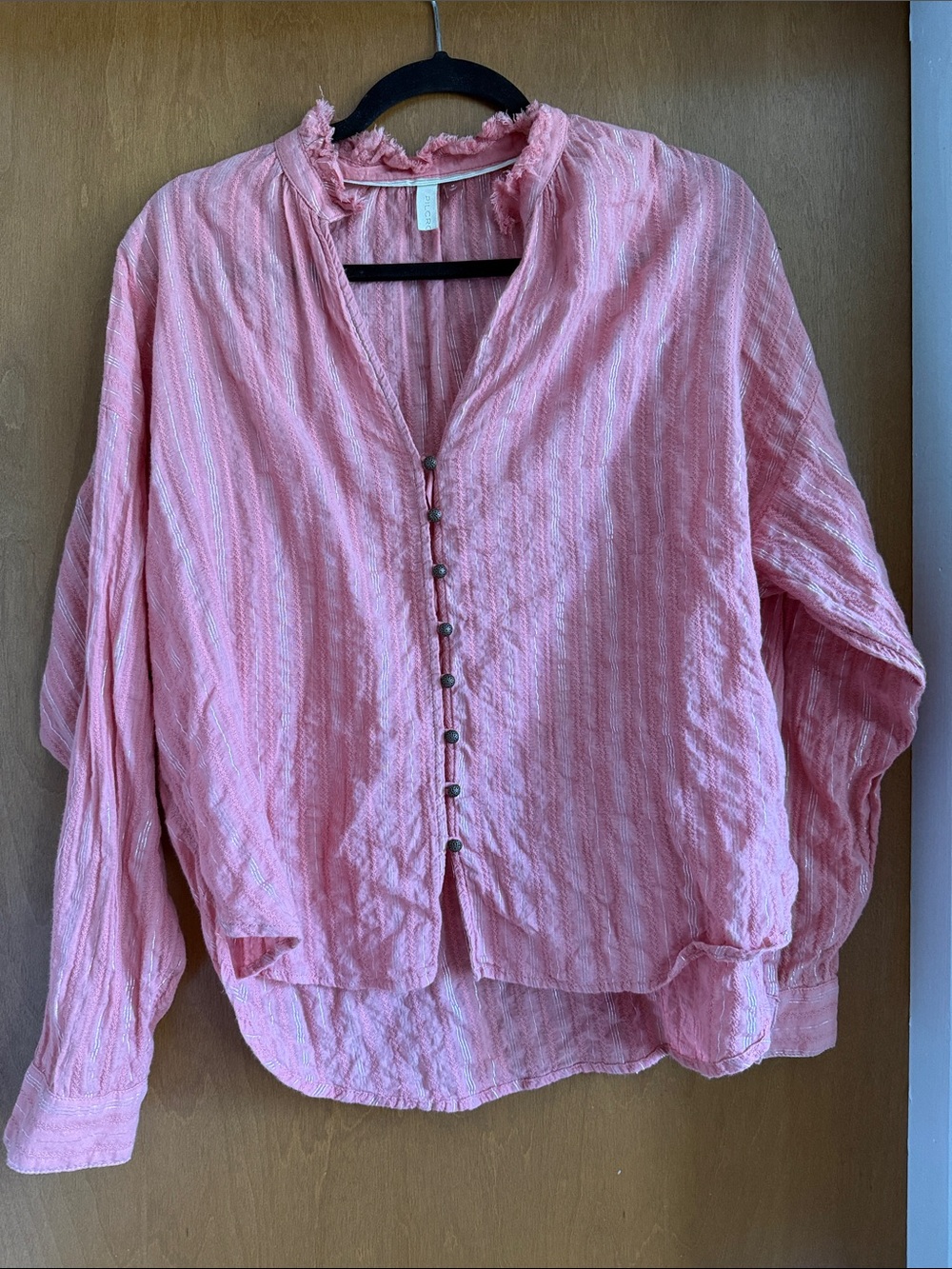Pilcro Coral with Silver thread Button-Front Women's Top